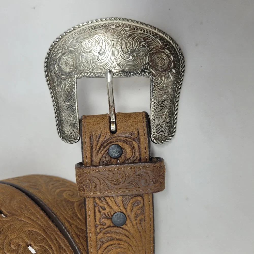Silver Creek Belt Mens 40 Brown Leather Floral Tooled Western Cowboy Rodeo USA